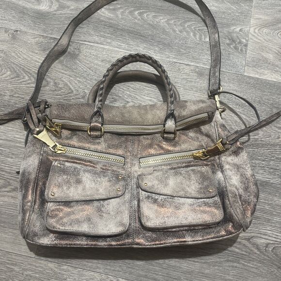 Aimee Kestenberg Soho Leather Gold Pink  Metallic Distressed Bag, Satchel - Picture 2 of 12